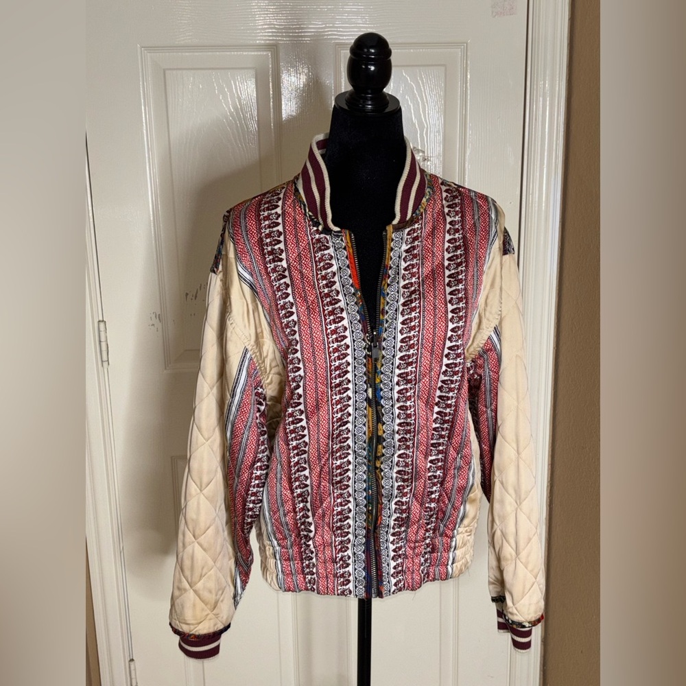 Free People Pandora Bomber Patchwork Jacket Reversible Zip Up XS $248 - Picture 9 of 13